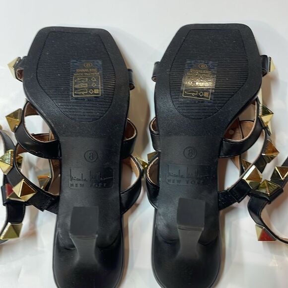 Nicole Miller New York Black Studded Strappy Block Heel Sandals Women’s Sz 8 - Picture 10 of 10